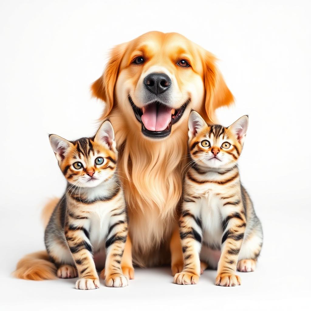 Perro golden retriever y gato atigrado juntos